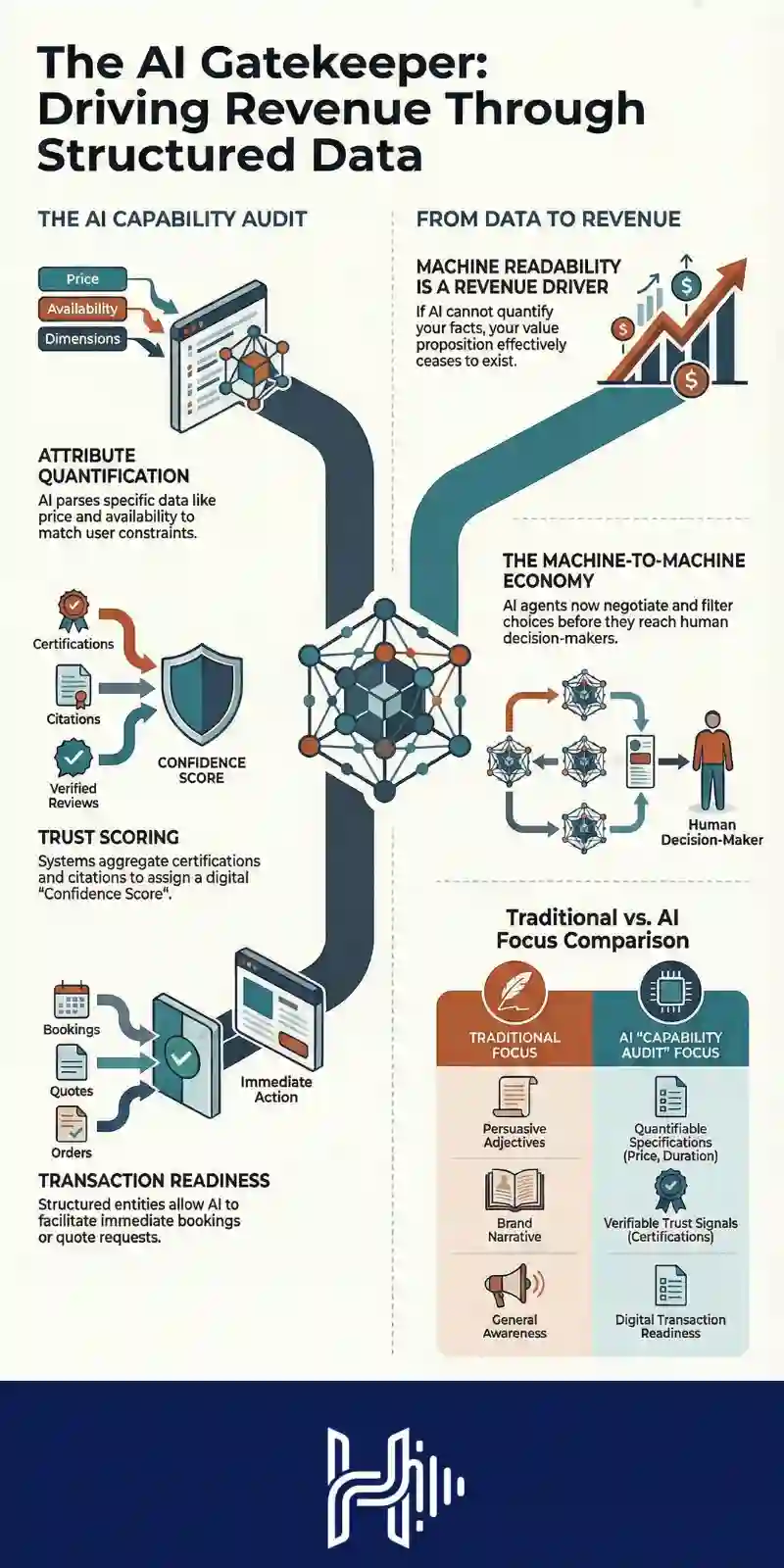 Infographic illustrating how structured data engineering transforms AI understanding into intelligent sales and revenue growth