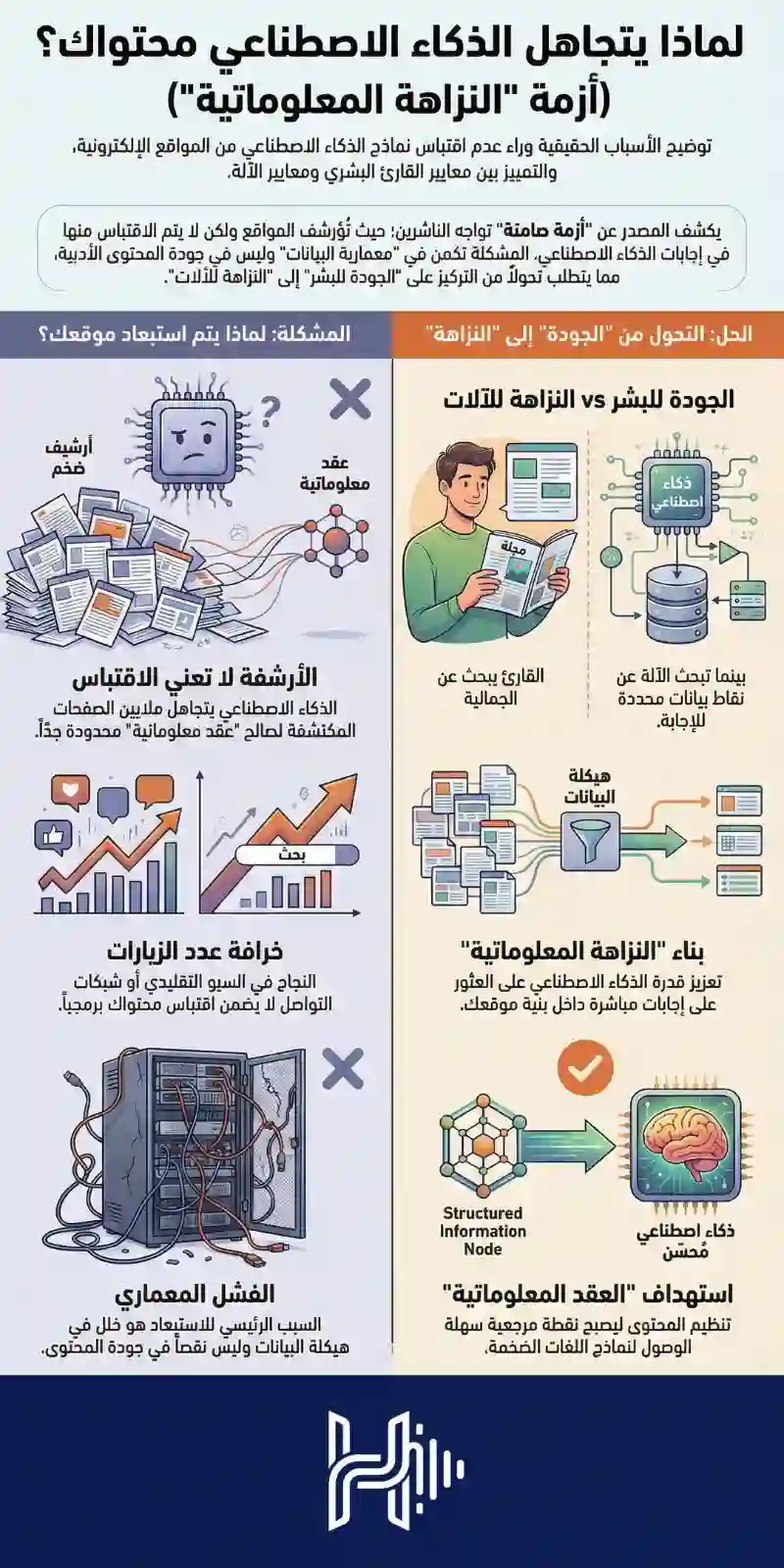 إنفوجرافيك يشرح الأسباب الشائعة التي تجعل الذكاء الاصطناعي يتجاهل المواقع الإلكترونية في نتائج البحث