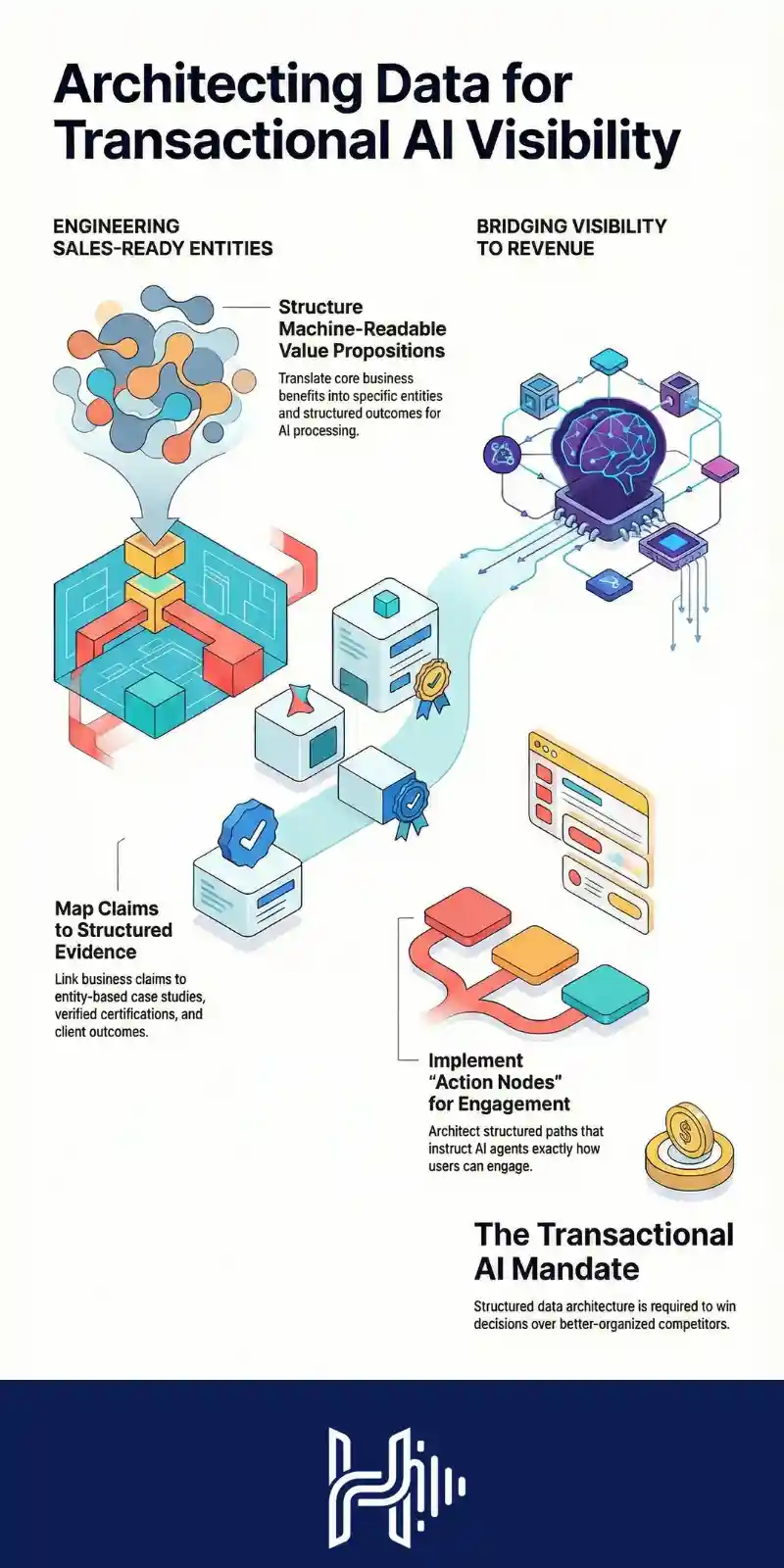 Infographic explaining how AI understands business entities and interacts with them in a machine-to-machine economy