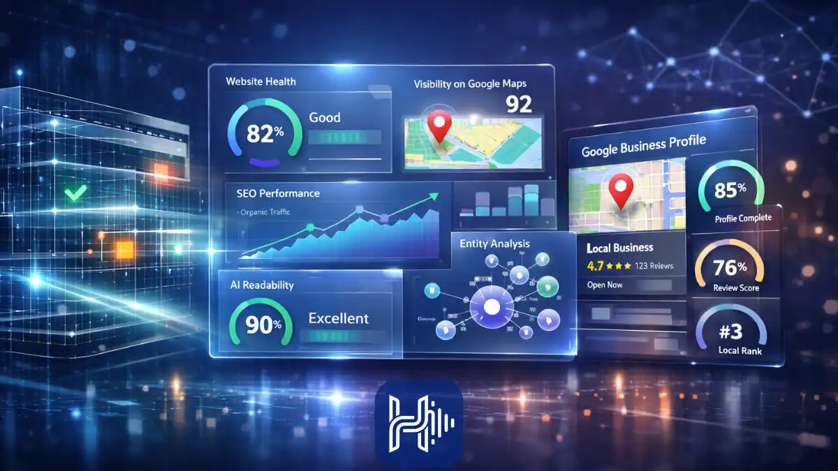 An image depicting holoul digital tools for checking websites and business files on Google Maps