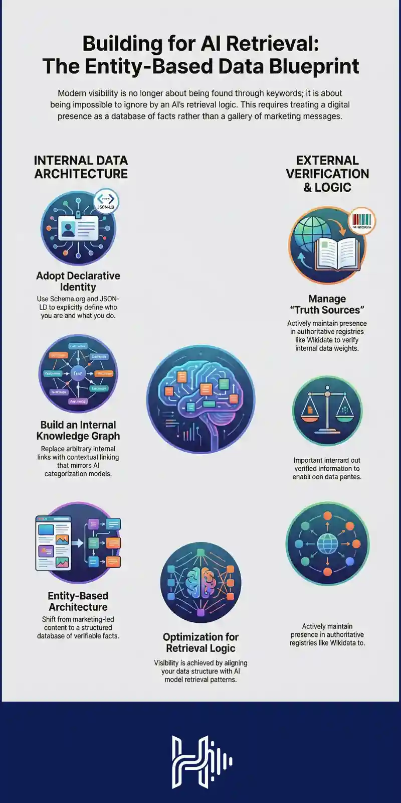 Infographic illustrating the shift from marketing messages to entity engineering in the AI era
