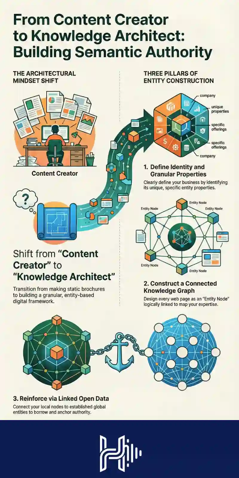 Infographic illustrating the path to building semantic authority through entity-based SEO strategies